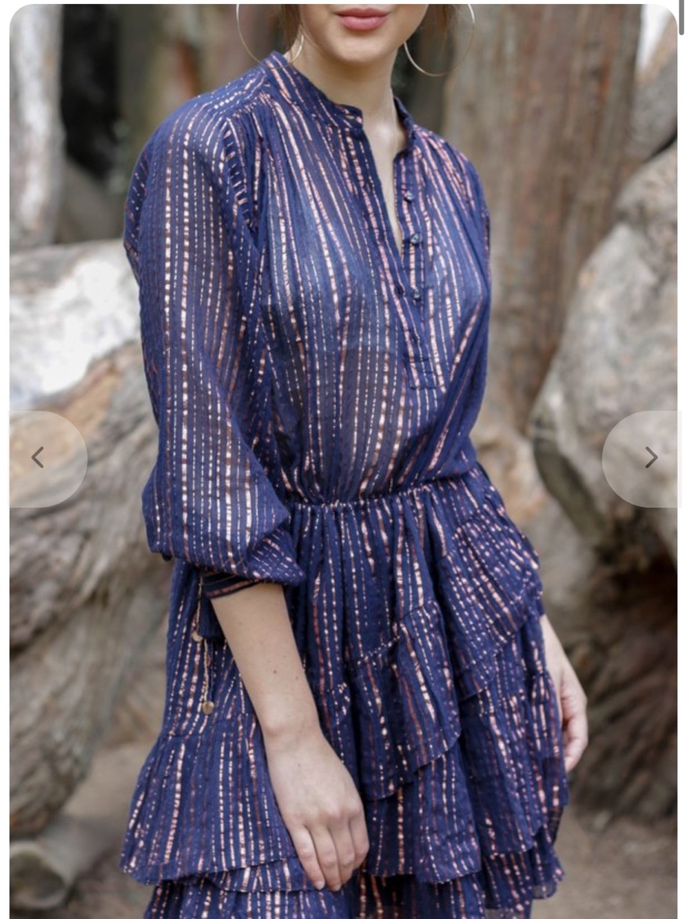 ULLA JOHNSON Della Dress Midnight Metallic-Striped Tiered Long-Sleeve Dress